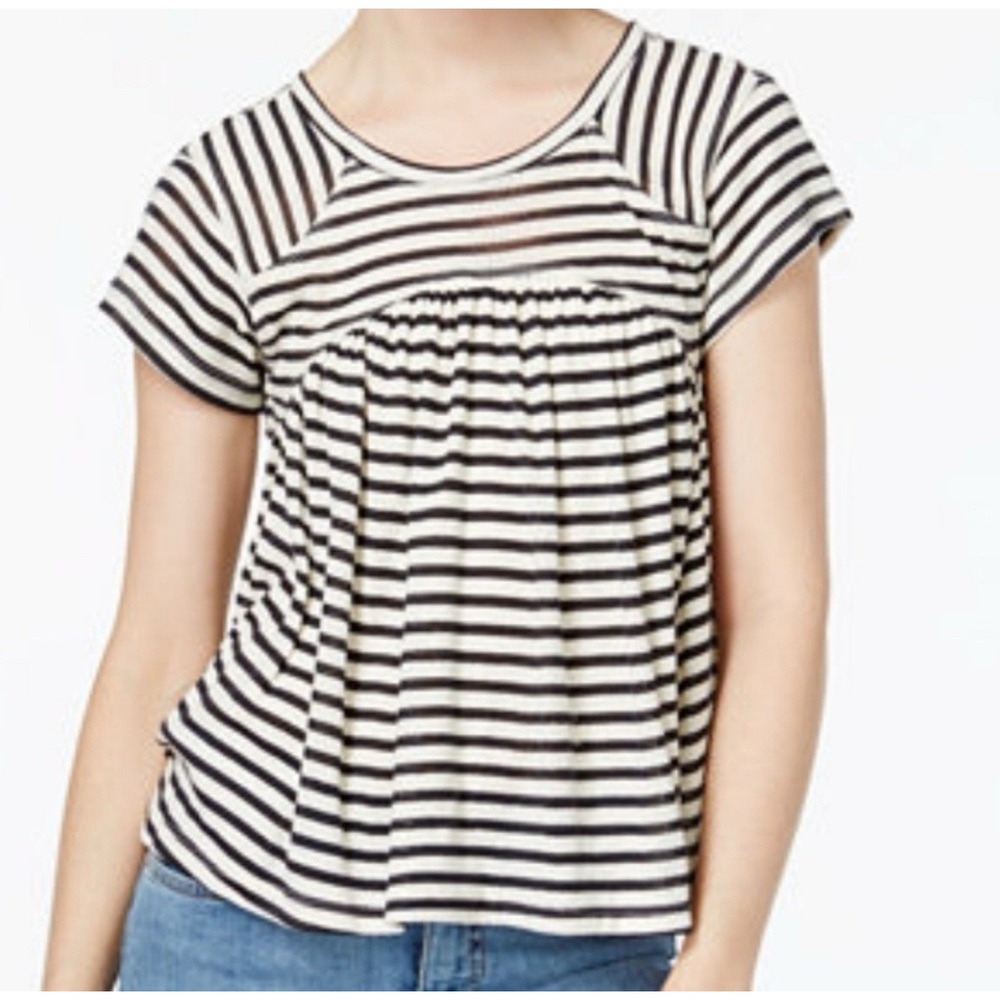 Free People Jojo Striped Top Basic Swing‎ Shift Cap Sleeve Black White Size XS